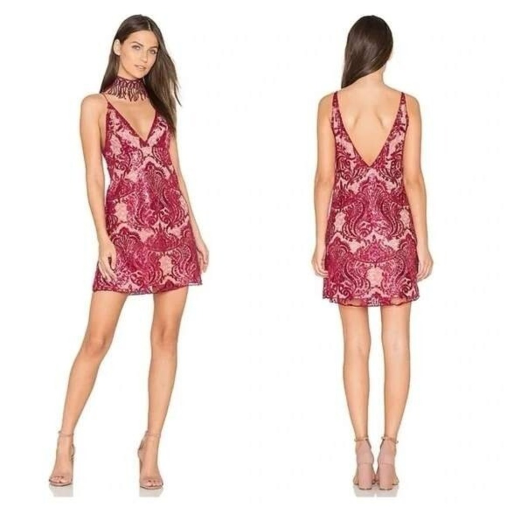 Free People Mini‎ Dress Sequin Night Shimmer V-Neck  Party Cocktail Club Size 2